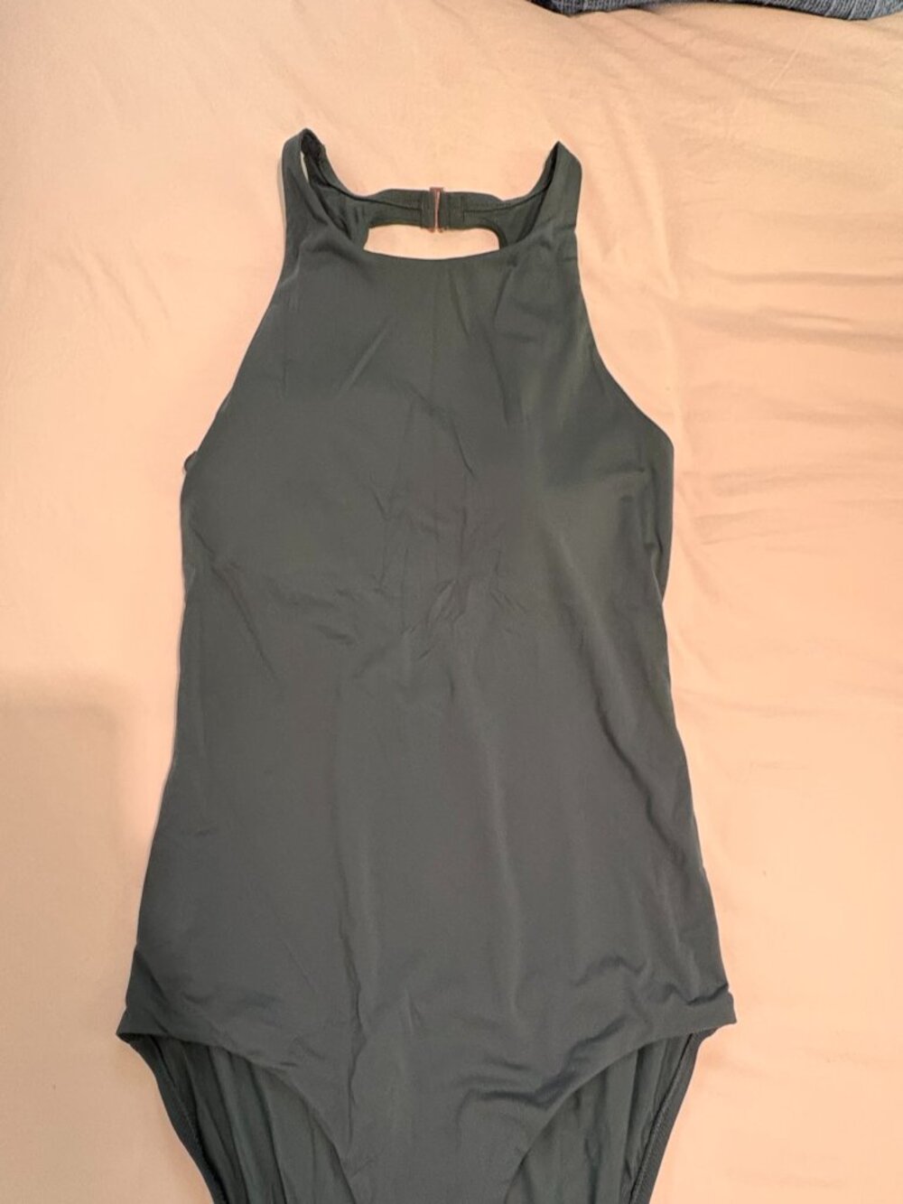 CALIA Textured High Neck One Piece Swimsuit Dark Green Size 14